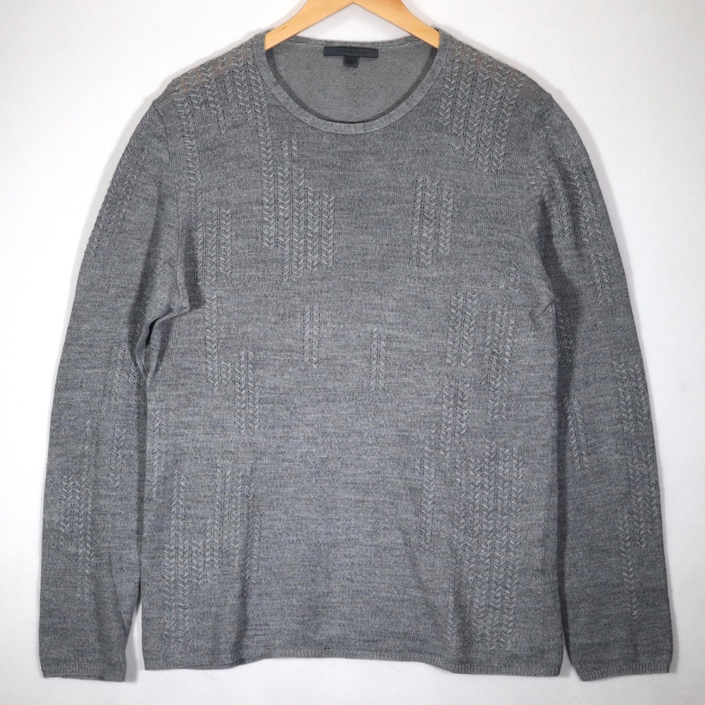 John Varvatos Sweater Mens Large Grey Textured Knit Linen Blend Casual Crew Neck